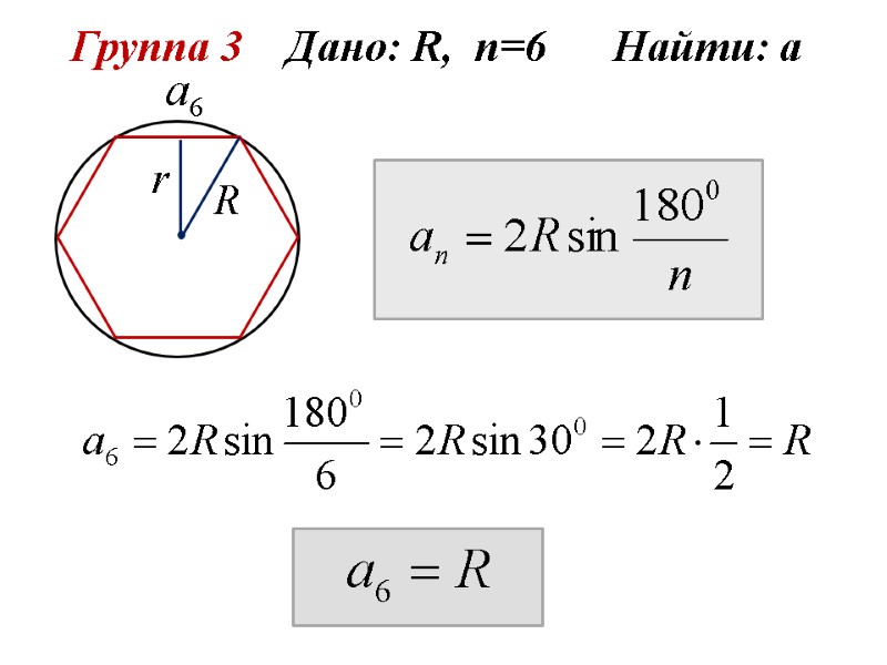 Группа 3    Дано: R,  n=6     